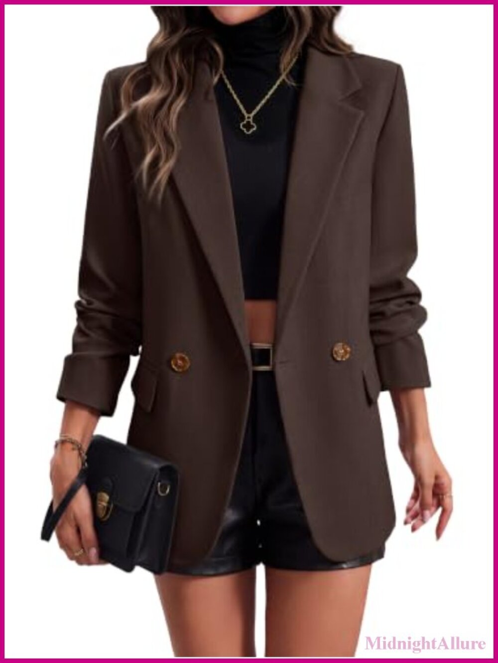 Women's Notch Lapel Double Breasted Blazer Long Sleeve Suit Jacket